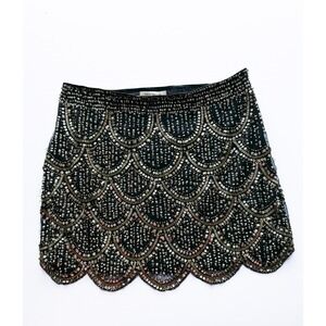 Arden B Black Sequin Embellished Scalloped Hem Mini Skirt Size Medium